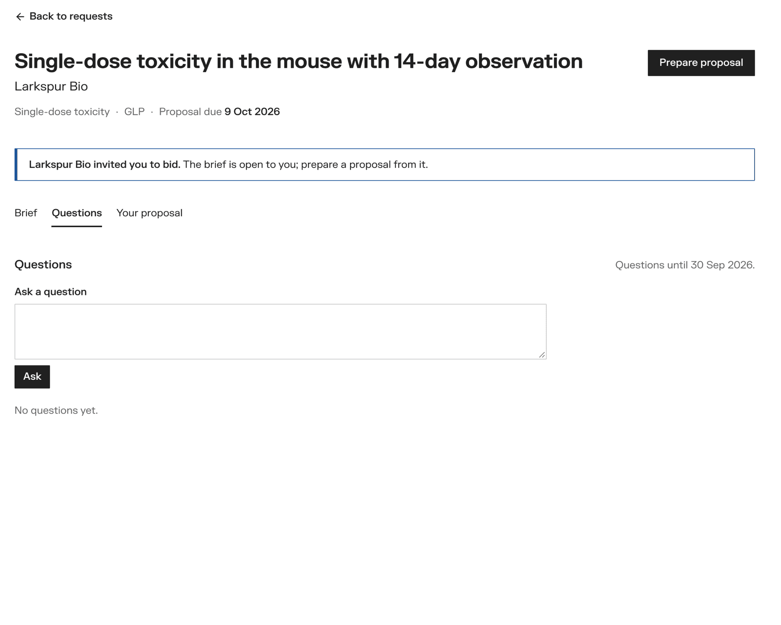 The Questions tab, as a CRO sees it