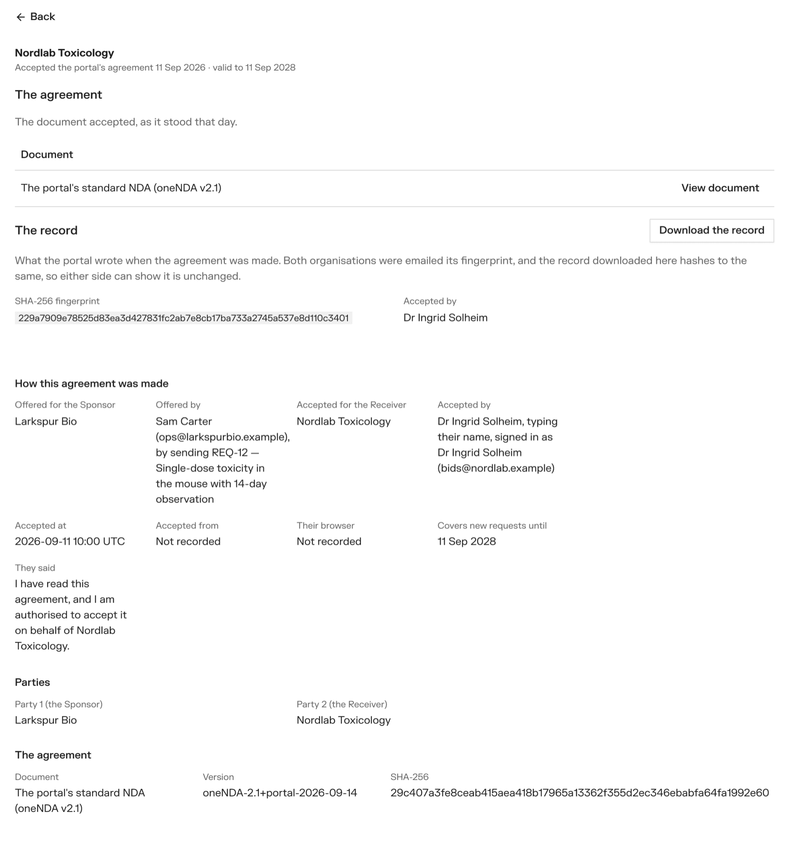 An agreement's page